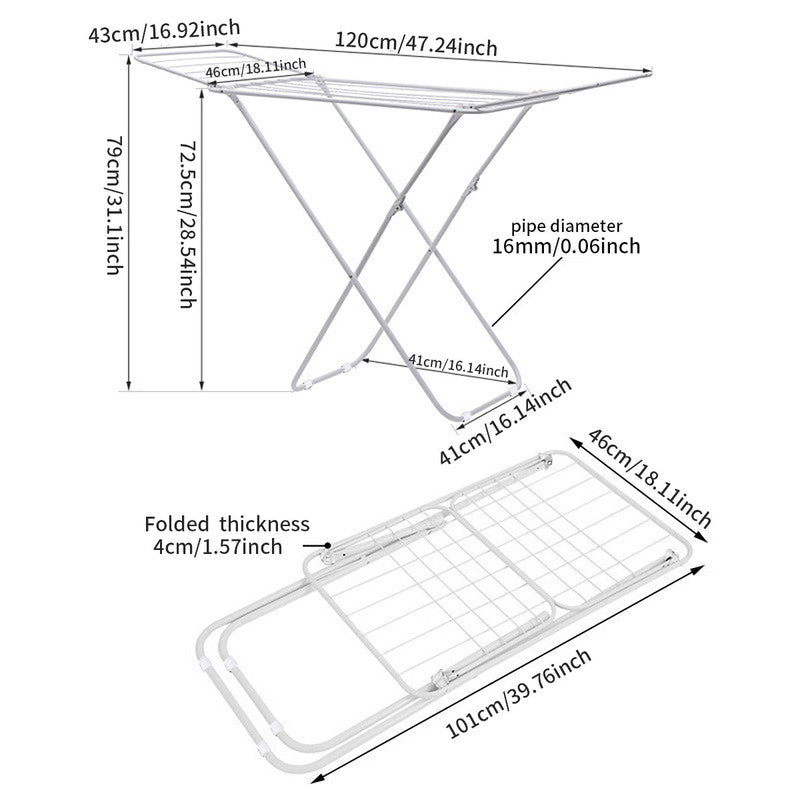 Upgrade Double Wing Floor Folding Drying Rack For Clothes Quilt Towel-White
