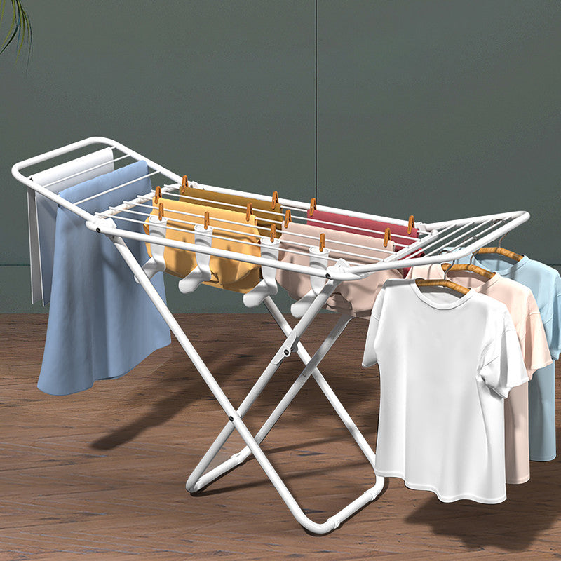 Upgrade Double Wing Floor Folding Drying Rack For Clothes Quilt Towel-White