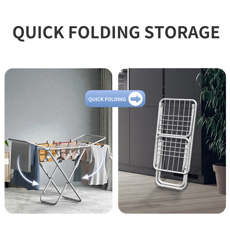 Upgrade Double Wing Floor Folding Drying Rack For Clothes Quilt Towel-White