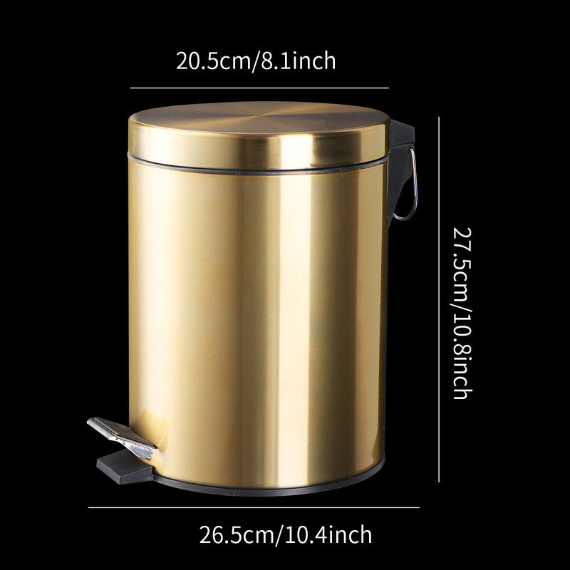 5L Stainless Steel Round Trash Can With Lid And Foot Pedal for Household Kitchen Hotel-Champagne Gold