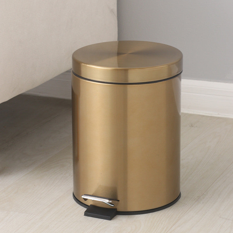 5L Stainless Steel Round Trash Can With Lid And Foot Pedal for Household Kitchen Hotel-Champagne Gold