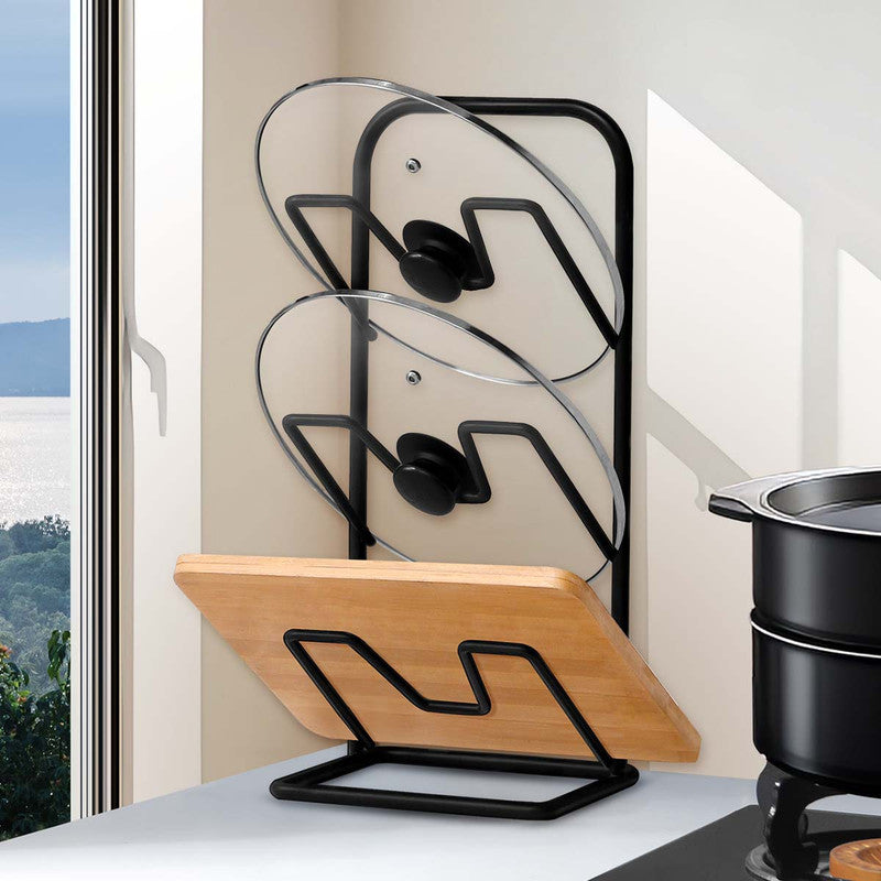 Three-layer Pot Lid Rack Kitchen Countertop Organizer for Cutting Board-Black