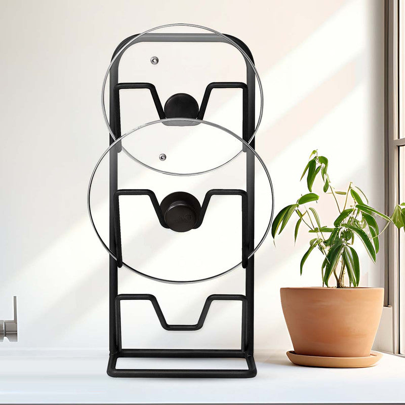 Three-layer Pot Lid Rack Kitchen Countertop Organizer for Cutting Board-Black