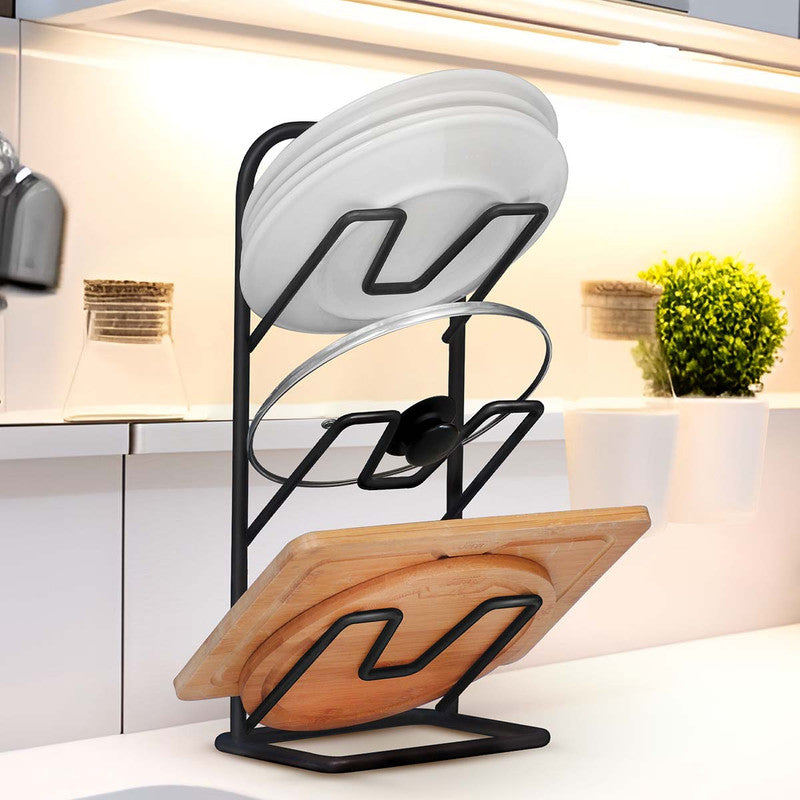 Three-layer Pot Lid Rack Kitchen Countertop Organizer for Cutting Board-Black