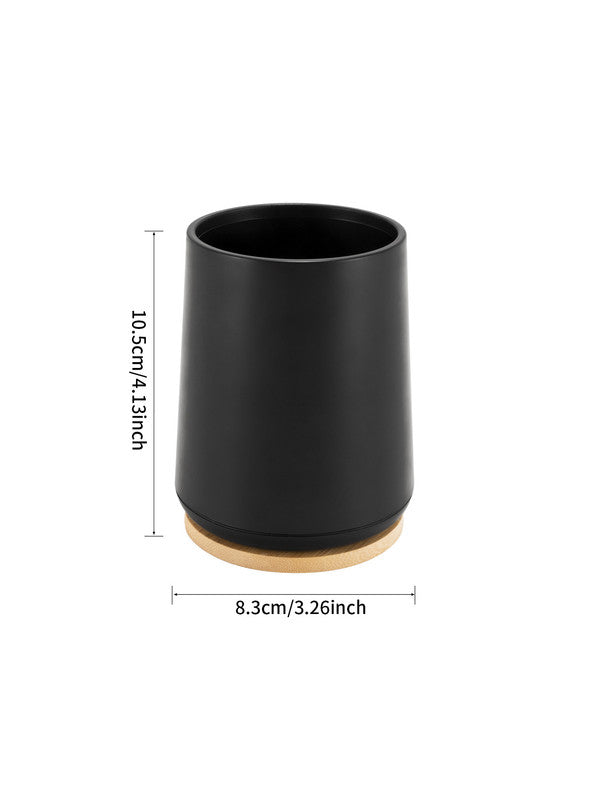 Plastic Toothbrush Cup with Bamboo Base Household Bathroom Essential-Black