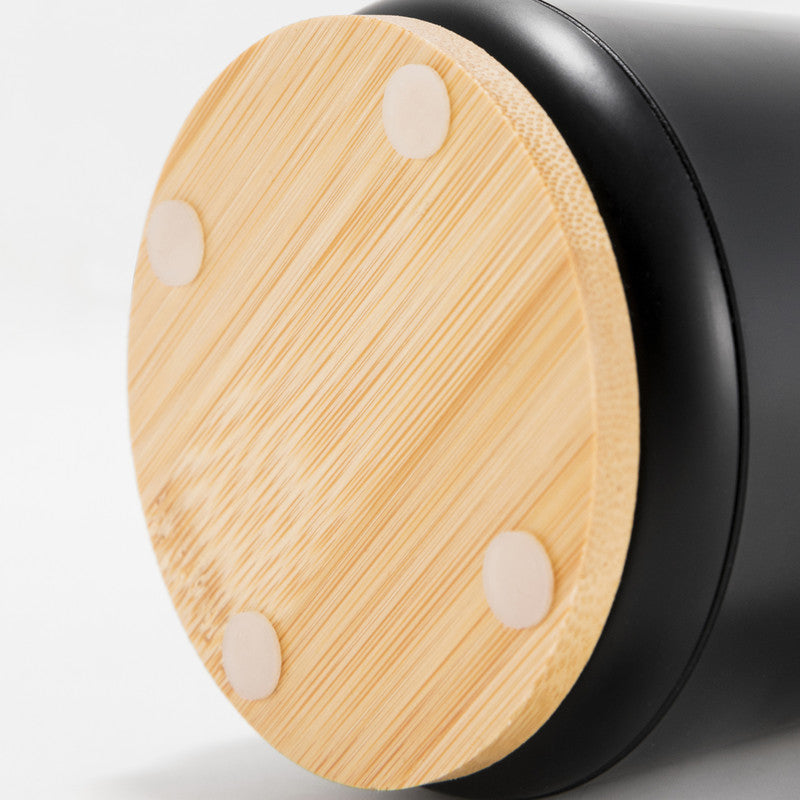 Plastic Toothbrush Cup with Bamboo Base Household Bathroom Essential-Black