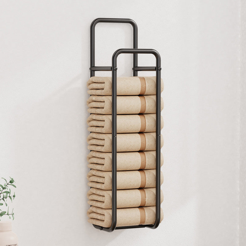 Double-Pole Towel Rack, Wall-Mounted Storage Rack for Bathroom,Black