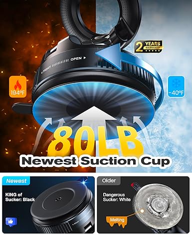 Suction Cup Phone Mount , 360° Adjustable Magnetic Car Phone Holder, Pocket Size Foldable Car Mount, Cell Phone Holders for Your Car for iPhone Series- Black