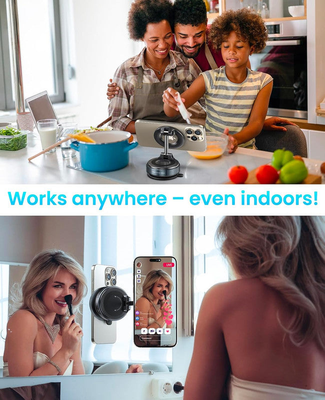 Suction Cup Phone Mount , 360° Adjustable Magnetic Car Phone Holder, Pocket Size Foldable Car Mount, Cell Phone Holders for Your Car for iPhone Series- Black