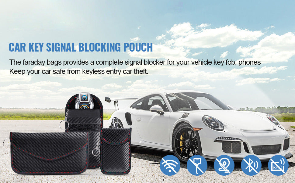 Faraday Pouch for car Keys,2 Pack Faraday Bag Car Key Signal Blocking Pouch ， Keyless Entry Car Keys Case | RFID Blocker Bag for Car Security ，Anti-Theft Remote Entry Keyless Protect-Black