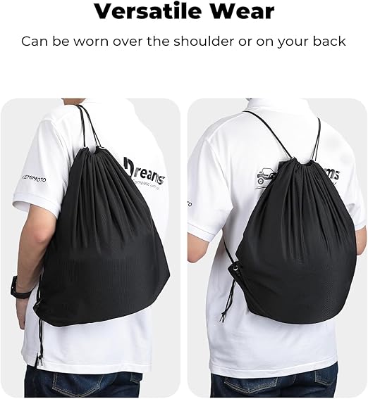 Helmet Bag, Large Capacity Light Weight Drawstring Bag for Motorcycle Bicycle Motocross Bike Racing  Snowboard Skiing Snowmobile Cycling Riding-Black