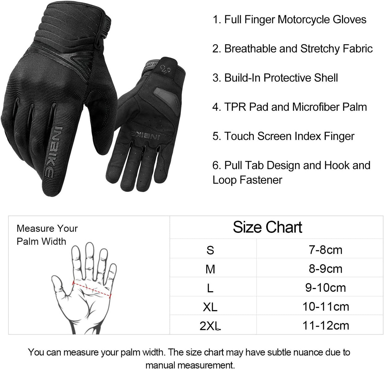 Breathable Mesh Motorcycle Gloves Touchscreen with TPR Palm Pad Hard Knuckle-Black-XLarge