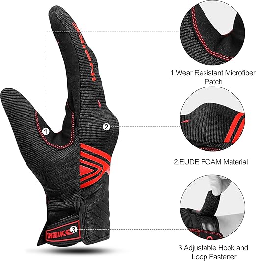 Breathable Mesh Motorcycle Gloves Touchscreen with TPR Palm Pad Hard Knuckle-Red-Small