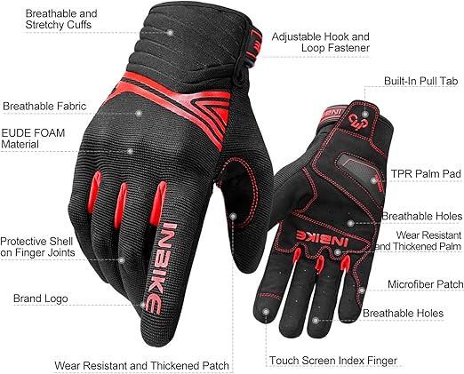 Breathable Mesh Motorcycle Gloves Touchscreen with TPR Palm Pad Hard Knuckle-Red-Medium