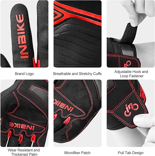 Breathable Mesh Motorcycle Gloves Touchscreen with TPR Palm Pad Hard Knuckle-Red-Medium