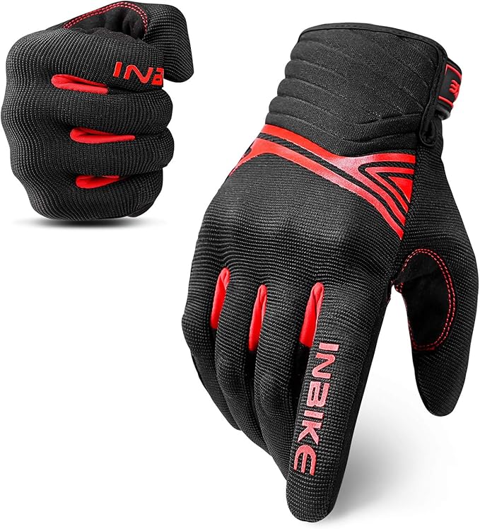 Breathable Mesh Motorcycle Gloves Touchscreen with TPR Palm Pad Hard Knuckle-Red-Large