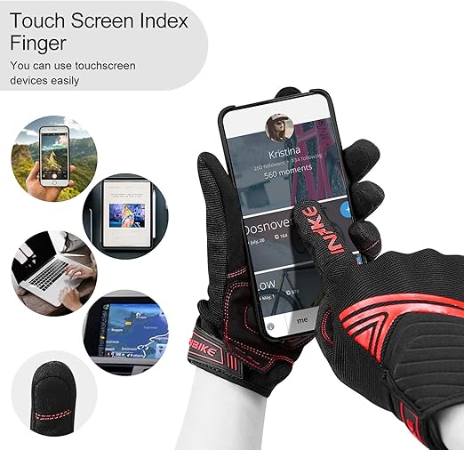 Breathable Mesh Motorcycle Gloves Touchscreen with TPR Palm Pad Hard Knuckle-Red-Large
