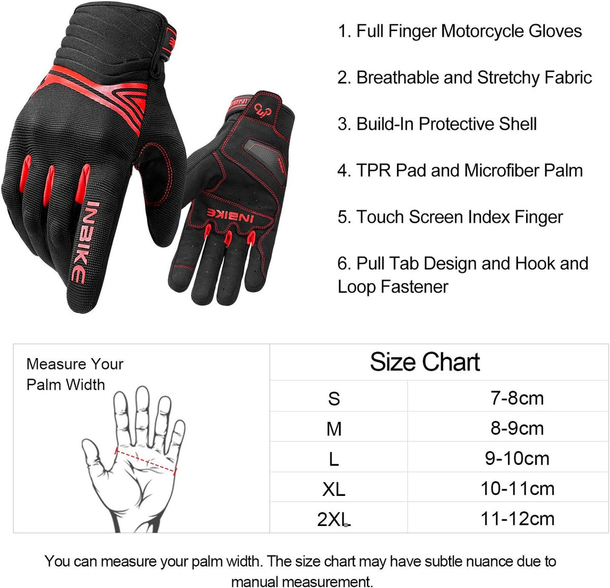 Breathable Mesh Motorcycle Gloves Touchscreen with TPR Palm Pad Hard Knuckle-Red-XLarge