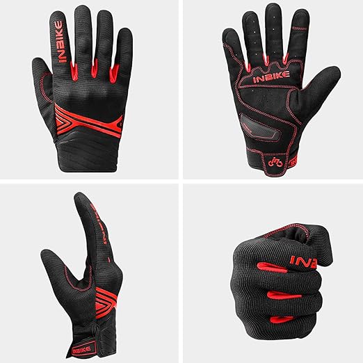 Breathable Mesh Motorcycle Gloves Touchscreen with TPR Palm Pad Hard Knuckle-Red-XLarge