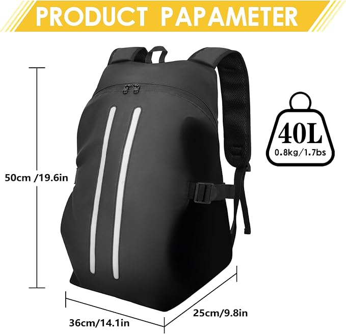 Motorcycle Backpack for Men, Waterproof Helmet Backpack with Reflective, Motorcycle Bag Helmet Bag-Black