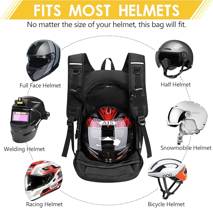 Motorcycle Backpack for Men, Waterproof Helmet Backpack with Reflective, Motorcycle Bag Helmet Bag-Black
