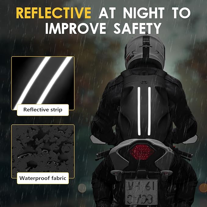 Motorcycle Backpack for Men, Waterproof Helmet Backpack with Reflective, Motorcycle Bag Helmet Bag-Black