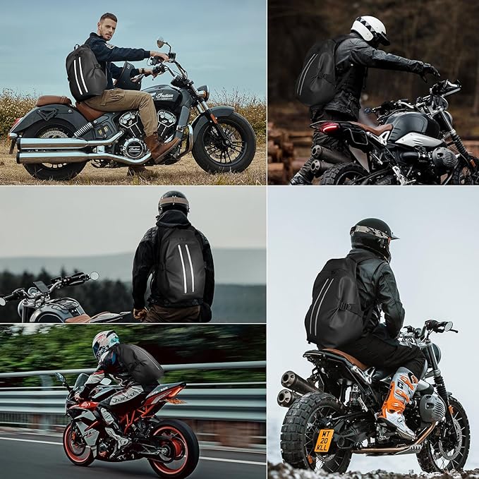 Motorcycle Backpack for Men, Waterproof Helmet Backpack with Reflective, Motorcycle Bag Helmet Bag-Black