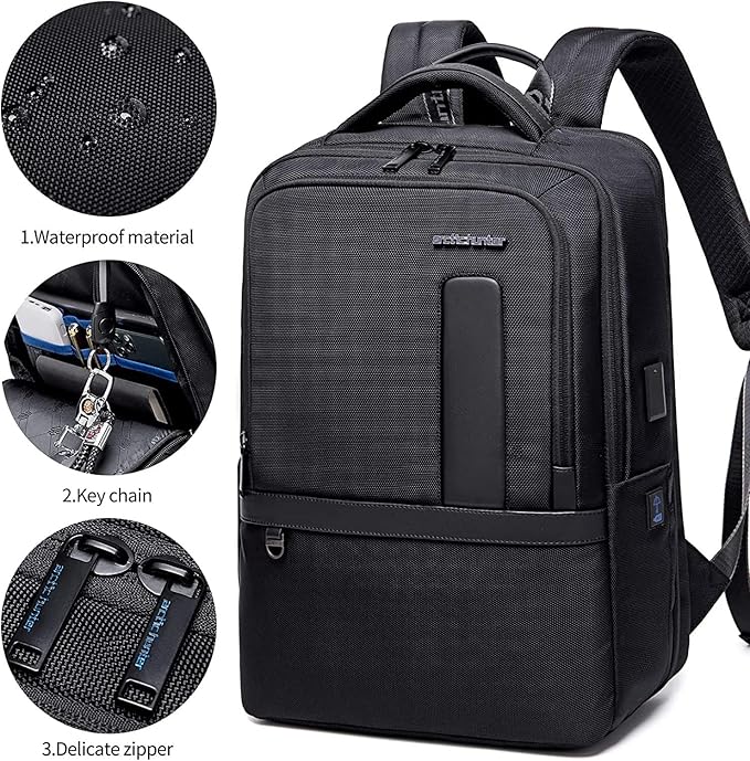 27L Laptop Backpack for Men–USB & Type-C Charging Port, Water-Resistant, Fits 18" Laptop, Expandable, Perfect for Office and Travel-Grey