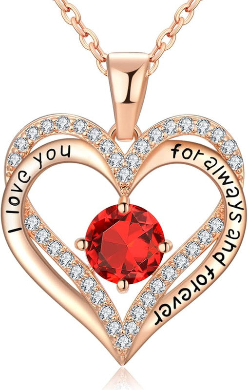 18K Rose Gold Necklaces for Women, 925 Sterling Silver Gifts for Mothers Day, Jewelry for Wife Mom Her Girlfriend, Birthstone Diamond Necklace for Birthday Anniversary, Heart Pendant Jewelry-JAN