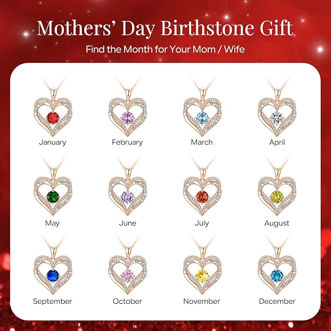 18K Rose Gold Necklaces for Women, 925 Sterling Silver Gifts for Mothers Day, Jewelry for Wife Mom Her Girlfriend, Birthstone Diamond Necklace for Birthday Anniversary, Heart Pendant Jewelry-JAN