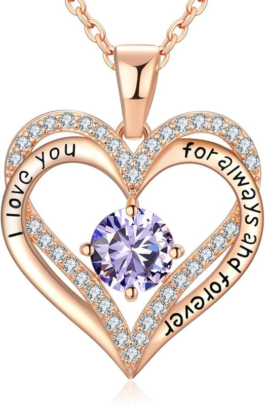 18K Rose Gold Necklaces for Women, 925 Sterling Silver Gifts for Mothers Day, Jewelry for Wife Mom Her Girlfriend, Birthstone Diamond Necklace for Birthday Anniversary, Heart Pendant Jewelry-JUN