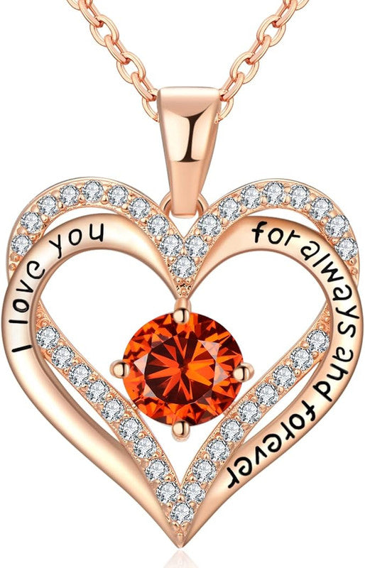 18K Rose Gold Necklaces for Women, 925 Sterling Silver Gifts for Mothers Day, Jewelry for Wife Mom Her Girlfriend, Birthstone Diamond Necklace for Birthday Anniversary, Heart Pendant Jewelry-JUL