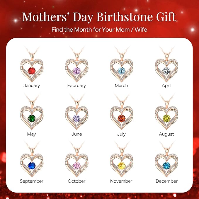 18K Rose Gold Necklaces for Women, 925 Sterling Silver Gifts for Mothers Day, Jewelry for Wife Mom Her Girlfriend, Birthstone Diamond Necklace for Birthday Anniversary, Heart Pendant Jewelry-JUL