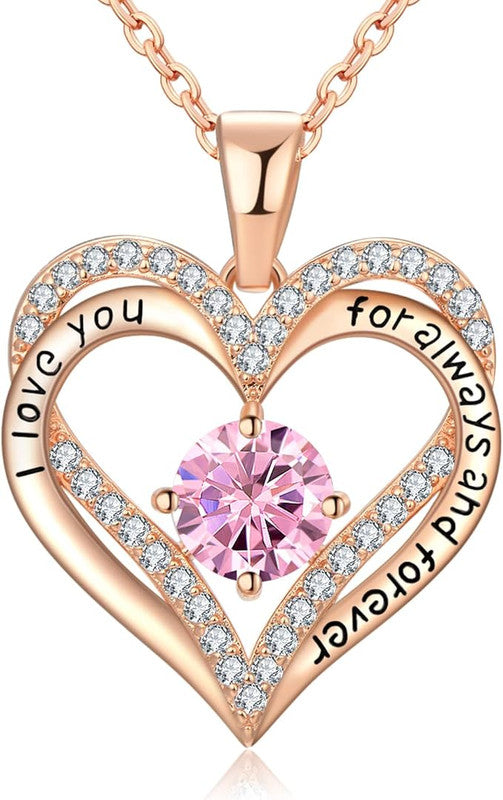 18K Rose Gold Necklaces for Women, 928 Sterling Silver Gifts for Mothers Day, Jewelry for Wife Mom Her Girlfriend, Birthstone Diamond Necklace for Birthday Anniversary, Heart Pendant Jewelry-OCT
