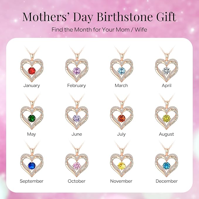 18K Rose Gold Necklaces for Women, 928 Sterling Silver Gifts for Mothers Day, Jewelry for Wife Mom Her Girlfriend, Birthstone Diamond Necklace for Birthday Anniversary, Heart Pendant Jewelry-OCT