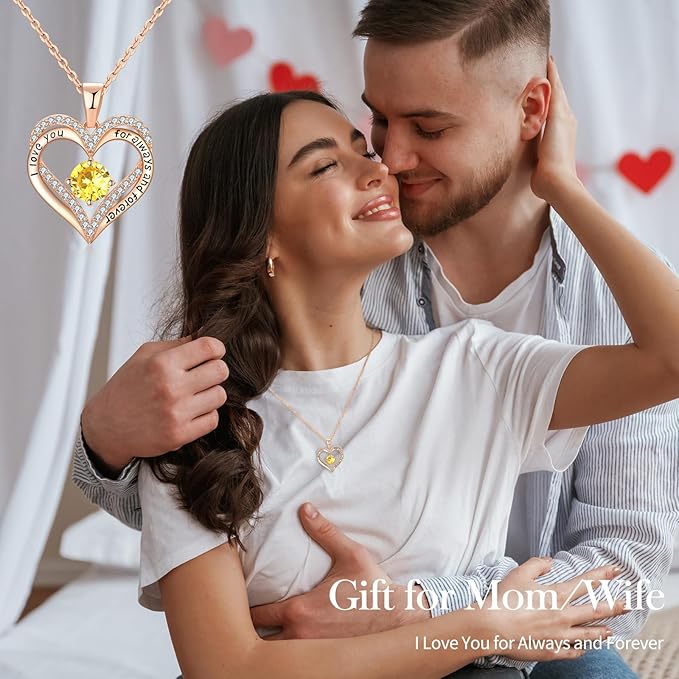 18K Rose Gold Necklaces for Women, 929 Sterling Silver Gifts for Mothers Day, Jewelry for Wife Mom Her Girlfriend, Birthstone Diamond Necklace for Birthday Anniversary, Heart Pendant Jewelry-NOV
