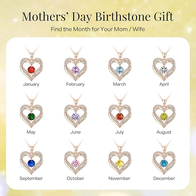 18K Rose Gold Necklaces for Women, 929 Sterling Silver Gifts for Mothers Day, Jewelry for Wife Mom Her Girlfriend, Birthstone Diamond Necklace for Birthday Anniversary, Heart Pendant Jewelry-NOV