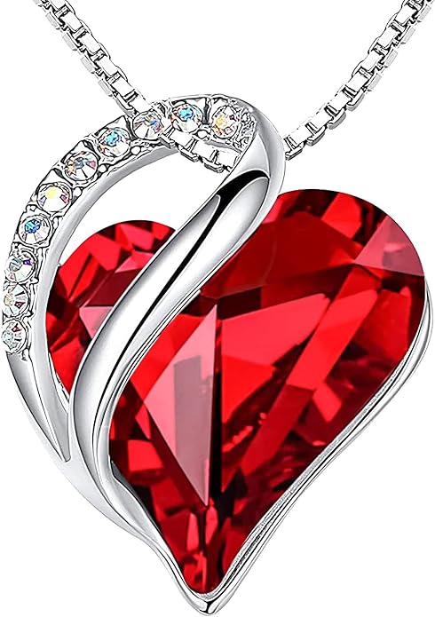 nfinity Love Heart Necklace, Birthstone Necklace for Women, Jewelry for Women with Healing Crystals, Allergy Free Pendant Necklace-01-January &amp; July-Siam Ruby Red