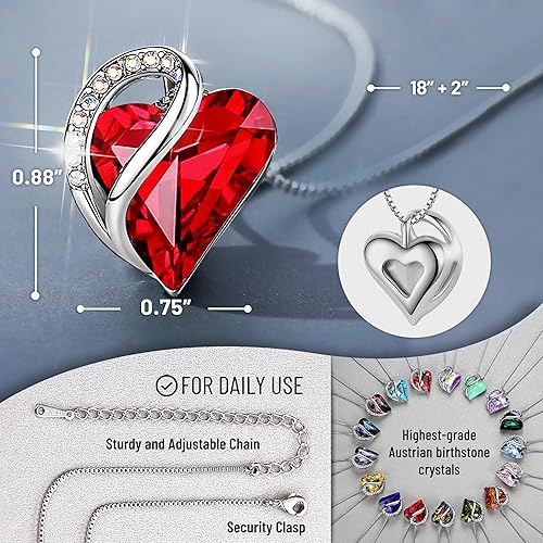 nfinity Love Heart Necklace, Birthstone Necklace for Women, Jewelry for Women with Healing Crystals, Allergy Free Pendant Necklace-01-January & July-Siam Ruby Red