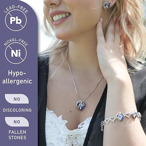 Infinity Love Heart Necklace, Birthstone Necklace for Women, Jewelry for Women with Healing Crystals, Allergy Free Pendant Necklace-02b-February-Tanzanite Purple