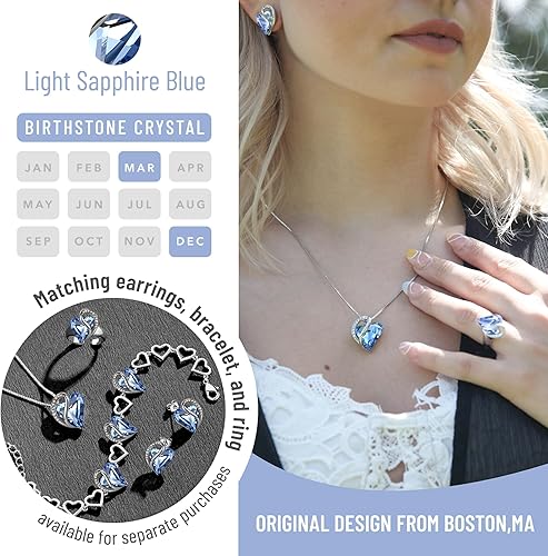 Infinity Love Heart Necklace, Birthstone Necklace for Women, Jewelry for Women with Healing Crystals, Allergy Free Pendant Necklace-02b-February-Tanzanite Purple-03-March &amp; December-Light Sapphire Blue