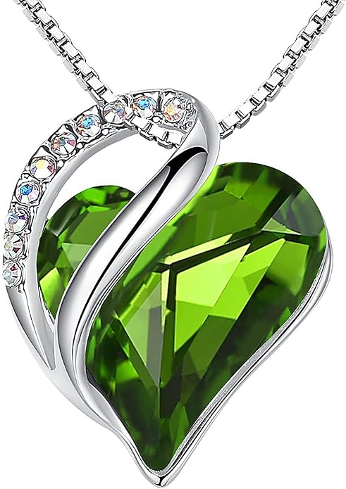 Infinity Love Heart Necklace, Birthstone Necklace for Women, Jewelry for Women with Healing Crystals, Allergy Free Pendant Necklace-08a-August-Peridot Green