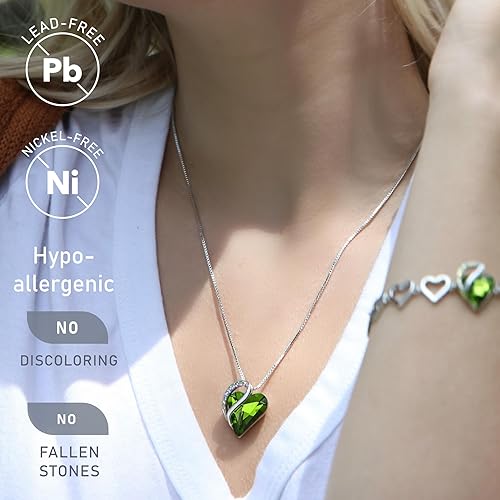 Infinity Love Heart Necklace, Birthstone Necklace for Women, Jewelry for Women with Healing Crystals, Allergy Free Pendant Necklace-08a-August-Peridot Green