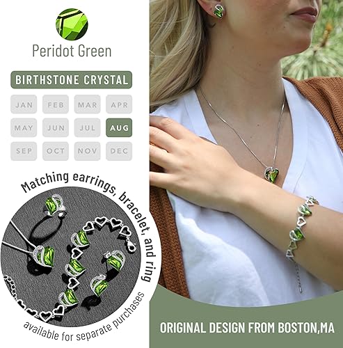 Infinity Love Heart Necklace, Birthstone Necklace for Women, Jewelry for Women with Healing Crystals, Allergy Free Pendant Necklace-08a-August-Peridot Green