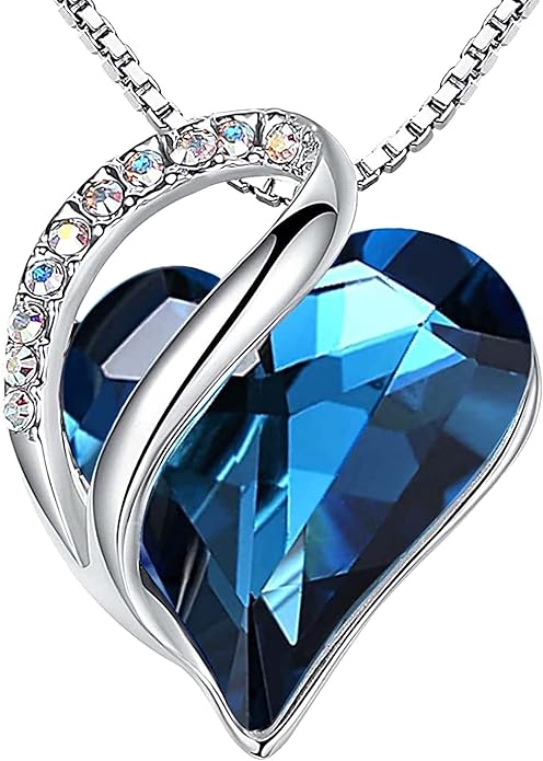 Infinity Love Heart Necklace, Birthstone Necklace for Women, Jewelry for Women with Healing Crystals, Allergy Free Pendant Necklace-09a-September-Bermuda Sapphire Blue