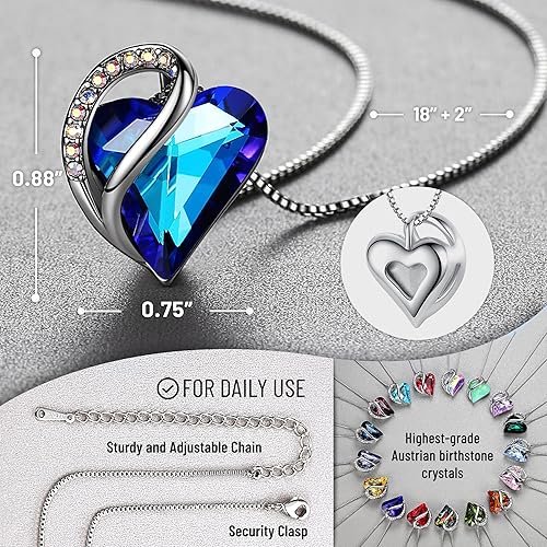 Infinity Love Heart Necklace, Birthstone Necklace for Women, Jewelry for Women with Healing Crystals, Allergy Free Pendant Necklace-09c-September-Rainbow Sapphire Blue