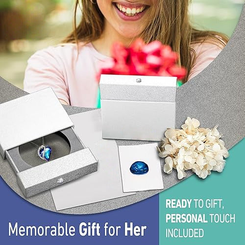 Infinity Love Heart Necklace, Birthstone Necklace for Women, Jewelry for Women with Healing Crystals, Allergy Free Pendant Necklace-09c-September-Rainbow Sapphire Blue