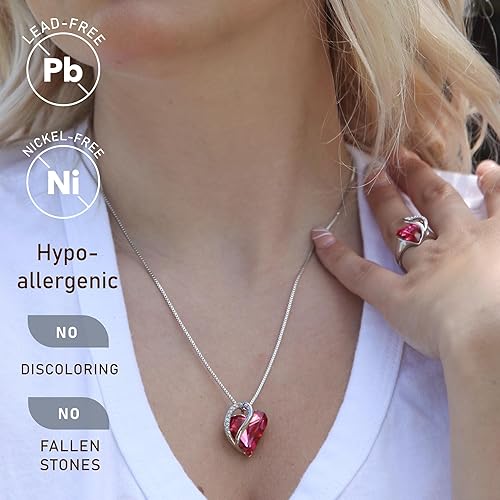 Infinity Love Heart Necklace, Birthstone Necklace for Women, Jewelry for Women with Healing Crystals, Allergy Free Pendant Necklace-10b-October-Tourmaline Pink