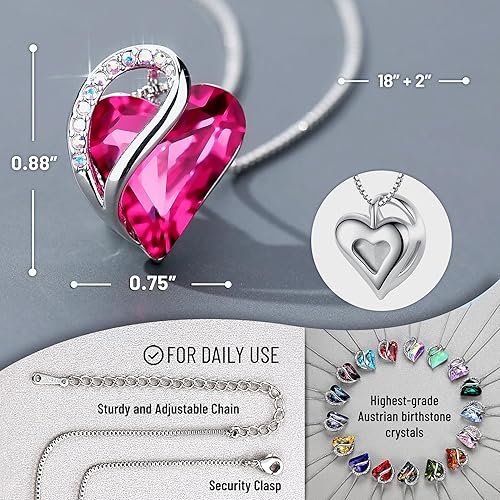 Infinity Love Heart Necklace, Birthstone Necklace for Women, Jewelry for Women with Healing Crystals, Allergy Free Pendant Necklace-10b-October-Tourmaline Pink