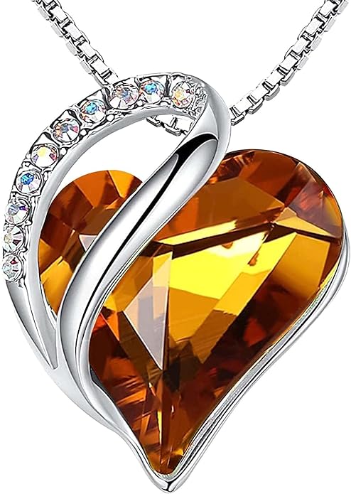 Infinity Love Heart Necklace, Birthstone Necklace for Women, Jewelry for Women with Healing Crystals, Allergy Free Pendant Necklace-11a-November-Amber Brown